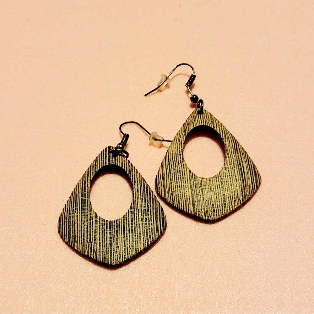 Wooden Earrings Dangle, Unique Oval Design, Natural And Artistic.